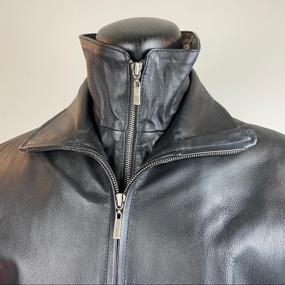 CHEROKEE Long Leather Jacket Black Zip Up Faux Fur - Picture 5 of 15